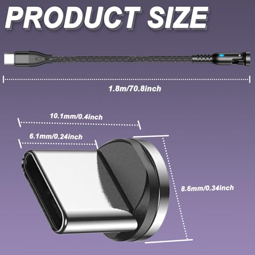 9-pins PD 100 W magnetische opplaadkabel, 540° draaibare Type-C naar Type-C magnetische telefoonkabel met LED-lampje, met 9-pins Type-C magnetische tips