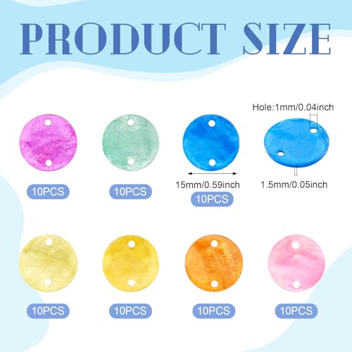 70 st. Platte ronde Shell Charms Seashell Link Charms Disc Coin Zomer Strand Tiny Connectors voor sieraden armband ambachtelijke ketting DIY Women Keychain Accessory Decoration, Shell, Nee, shell, nee 5