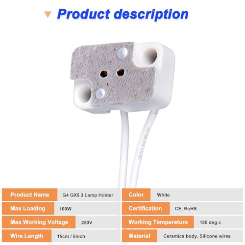 G4 GX5.3 LED lichtbollen, Rechthoekige Porselein Socket voor MR16 MR11 LED CFL Halogeen lichtbollen met 15 cm Kabel, Kabelaansluitingen (pakket van 10)