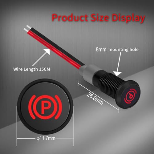 12 - 24 V 8 mm DC LED-indicator Metalen LED-indicatorlamp 12 V voor bestelwagen, boot en andere universele voertuigen (parkeerremindicator), rood