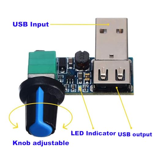 2st 5W USB Fan Speed Controller, DC 5V traploze USB Fan Controller DC 5-12V tot 2.5-7.5V Snelheidsregelaar met schakelaar 3