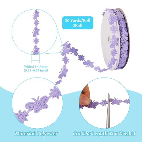 Kant trim Vlinder Ribbon Floral Ribbon paars geborduurd Appliques Kant trimmen voor naaien ambachten haak breien bruiloft decoratie 40m