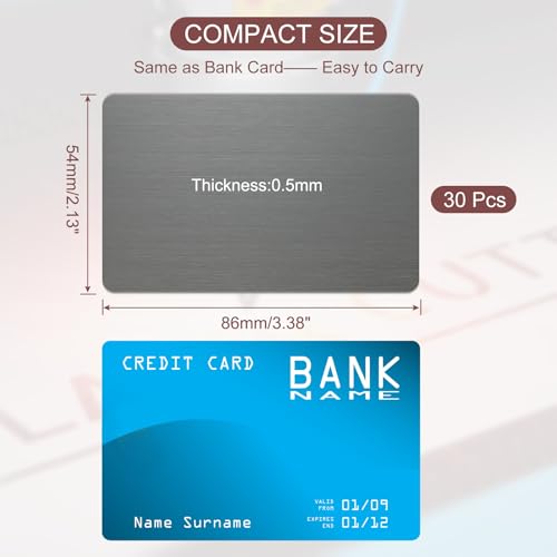 0.5mm Roestvrij staal Metaal Business Cards, 30st Blanco naam kaart laser graveren voor doe-het-zelf geschenk kaarten, zwart
