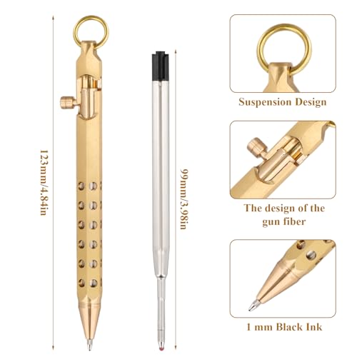 Metalen Messing Business Ballpoint Pen 1mm Handtekening Retro Ballpoint Pen Creativiteit Bolts met 5 Verwisselbare Refills, Zwarte inkt voor Gift, Office, School