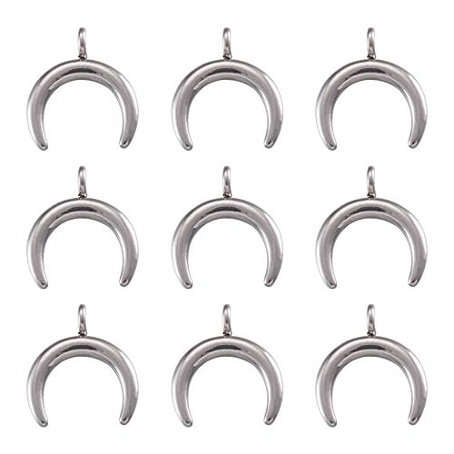 Metalen Crescent Charms 304 Roestvrij staal Dubbele Horn Dangle Charms Gladde ketting Charms Hangers voor DIY sieraden maken, Stainless Steel, Stainless Steel
