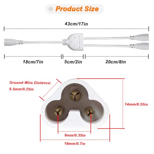 T5 T8 LED-splitterkabel, 3-pins LED-draadbuisconnector 1 mannelijke naar 2 mannelijke verlengkabel voor plafondlampen, geïnntegreerde buislampvoet (2 stuks)