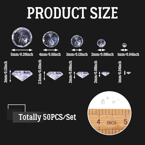 50 st Crystal Cubic Zirconia Cabochons Clear Facet Diamonds Cabochons Embellishment Loose CZ Rhinestone 5 Grootte kristal diamant Bulk voor DIY Nagel decoratie kunst oorbellen, Glas 4