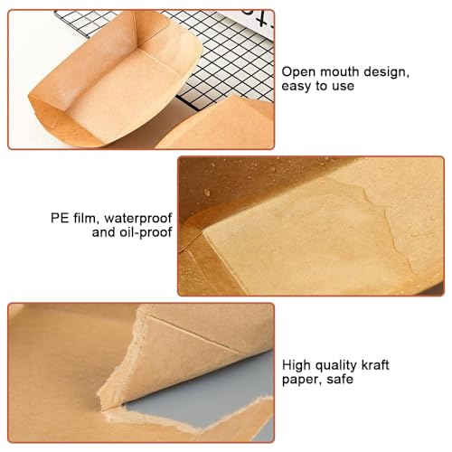 50 stuks Kraft Kartonnen Trays, 16,8x12x5cm Kraft Kartonnen Trays Schepen, Kartonnen Chips Dishes, Currywurst Bowls, Kraft Paper Snack Bowls, voor friet worsten Macarons 3