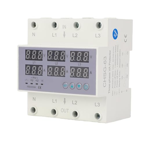 AC23-300V Vermogensmeter 3 fase DIN Spoor Voltmeter Ammeter Automatische Overspanning Overstroombeveiliging Digitale 3 Fase-energiemeter (63A)