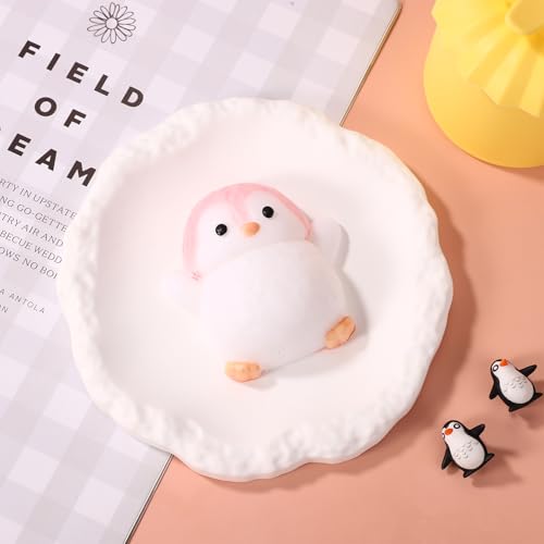 2Pcs Taba Squishy Penguin Speelgoed, Zachte Penguin Stress Speelgoed TPR Animal Shaped Novelty Speelgoed voor Kerstmis Verjaardag Cadeau Decoratie (Roze en witte) 3