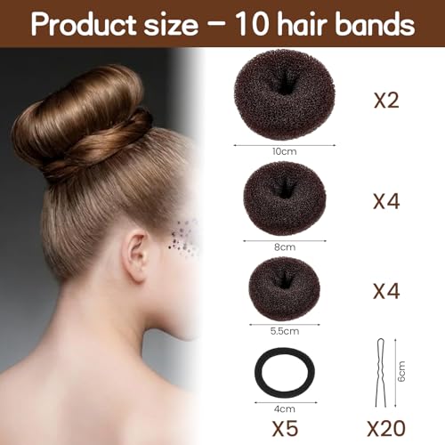 35 st. Bun Pillow Donut Hairmaker Set Bun Shape Hair Styling Accessoires 10st Chignon Bun Maker met 5 elastische haarband en 20 U vorm haarspelden (Brown)