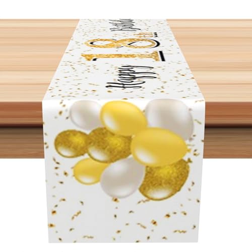 Happy tafelloper 18e verjaardag jongeren inrichting keuken ettafel inrichting tafelband verjaardagsfeest tafelkleed inrichting voor thuis, wit en goud