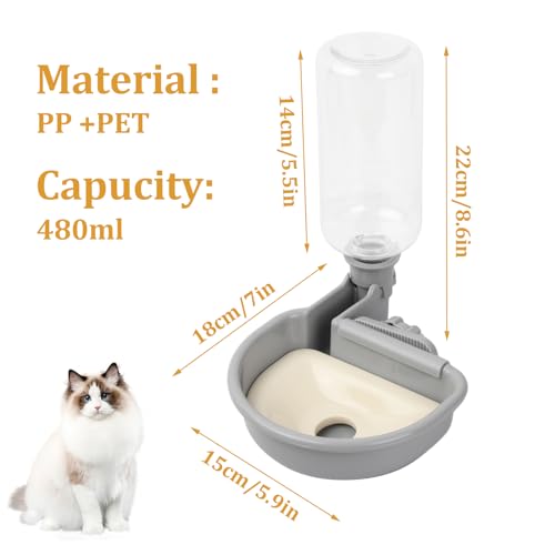 Hondenkooi Waterfles, Hondenwater Dispenser, 480ml Honden Drinkfles, Honden Drink Fontein, Automatische Water Bowl voor Kat Honden Konijn, Dier (Grijs)
