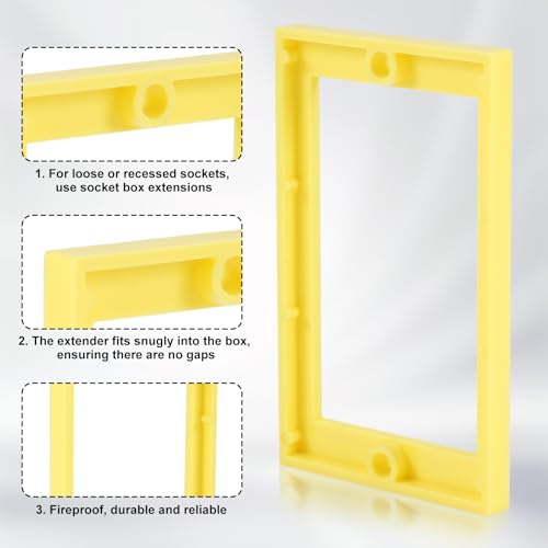 3Scs Socket Extenders, 0.8cm Socket Extender met Schroeven Enkele elektrische Box Extender Junction Box Extender voor Elektrische Box Switches (Geel) 4