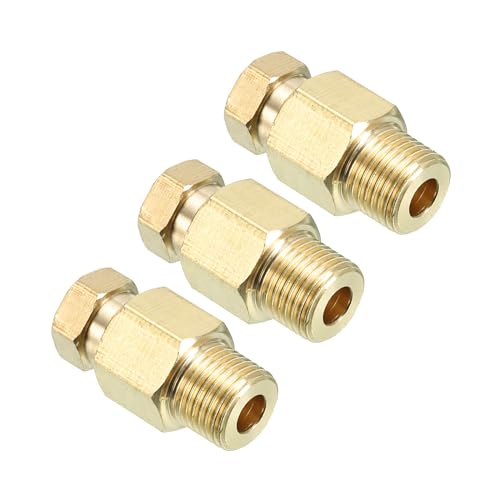 Messing Tube Fitting 6mm Tube OD 1/8 BSP Man Wire, 3Scs Compressie Pipe Connector Unie Straight Koppelaar Adapter, Gold Tone