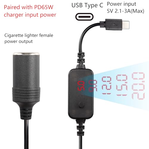 USB-C to Sigaret Lighter Cable - Geïntegreerde PD Decoy Chip, Type C tot 5V-20V, Adapter, Power Cord voor auto DVR, GPS
