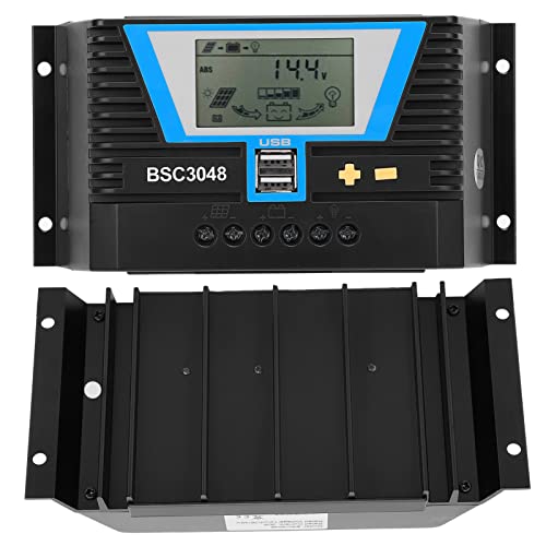 Solar Regulator, 30 A, Solar Charge Controller, 12 V, 24 V, 36 V, 48 V, Solar Panel voor BSC3048 Batterijen met dubbele USB-aansluiting, 5 V/2 A