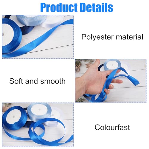 4 Rolls Satin Ribbon Blue, 20mm Brede Gift Ribbon Solid Color Ribbon Stoffen Lint 22M Blue Cadeau Lint Decoratieve Lint, Cadeau Lint voor Cadeau, Ambachten, Bruiloft Decoratie, Cadeauverpakking 3
