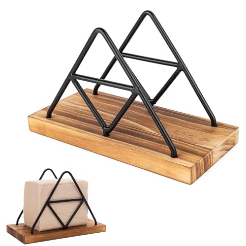 Napkin houder, Napkin houder met driehoekige geometrie, Napkin houder Moderne weefselhouder Stand Familie, Napkin houder Hout en metaal, Moderne Napkin houder