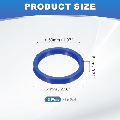 Radial Shaft Seal, 50mm ID x 60mm Od x 8mm Breedte, 2st PU Seal voor industriële lagerpompen, Piston, cilindercilinder cilinder, blauw