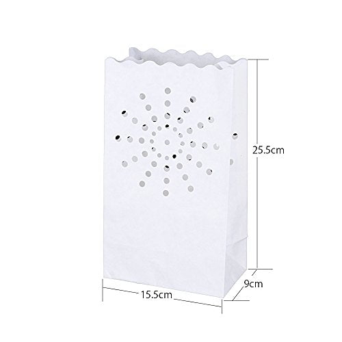 Verpakking van 50 lichtzakken, papieren zakjes voor theelichtjes en kaarsjes met zonnepatroon voor thuis bruiloft viering decoratie (26 x 15 x 9 cm)