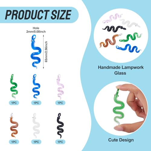 6 st. Snake Charms Handgemaakte Lampwerk Snake Dangle Ornaments 6 Kleuren Snake Hangers voor DIY Ketting Hang Ornamenten Sieraden maken, Glas 4
