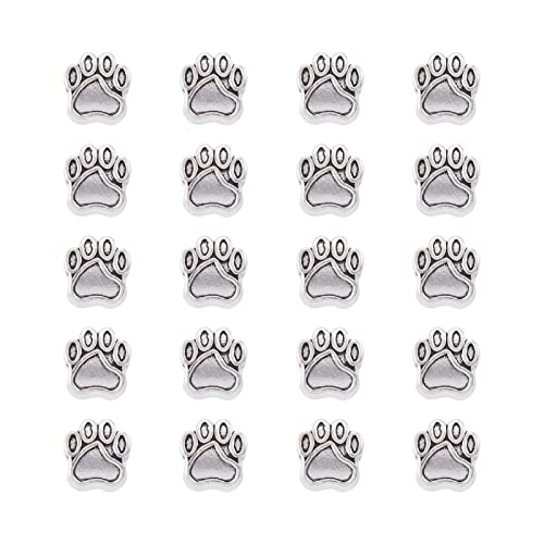 20 st Tibetan Style Paw Print Europese kralen Antiek Zilver Groot Hole Hond Paw Footprint Metalen Spacer Charms kralen voor ketting armband sieraden Craft Making