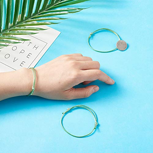 50Pcs Koreaanse Waxed Polyester Cord Armbanden - Verstelbare vriendschap Koord, Handgemaakte Gevlochten Bescherming, Lucky Armbanden voor Vrouwen Meisjes, Licht Groen 4