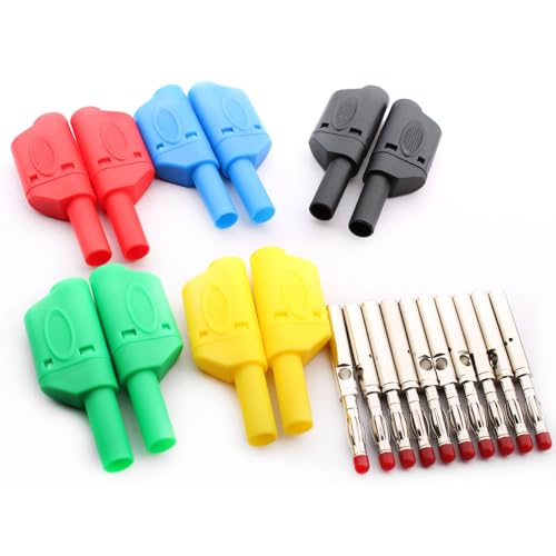 Verpakking van 10 4 mm Banana Plugs Geïsoleerde Veiligheid Banana Plugs Soldeerbussen Stapelbare Banana Plug DIY Elektrische Tests voor Multimeter Meet lood (zwart, blauw