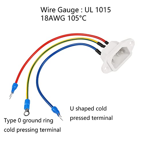 IEC320 C14 Plug met 3 x 18 AWG 3 Pieces Geschikt voor Rice Cookers, Hot Cookers, Desktop Hosts, AC Sockets etc. 3