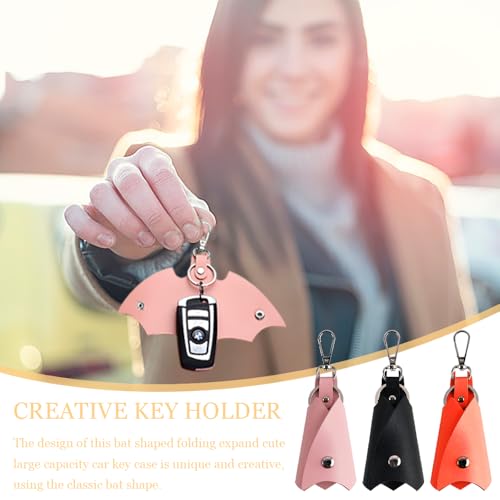 3 stuks lederen sleutelhanger creatieve sleutelhouder Bat Keychain Batvorm Opvouwbare opvouwbare leuke auto Key Case met grote capaciteit auto sleutel geval voor mannen, Multicolour, S 3