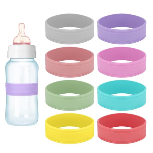 8 stuks Siliconen Baby Fles Labels, Multicolor Herbruikbare anti-slip flesbandjes Praktische etiketten voor verpleegkundigen om naam en datum te schrijven
