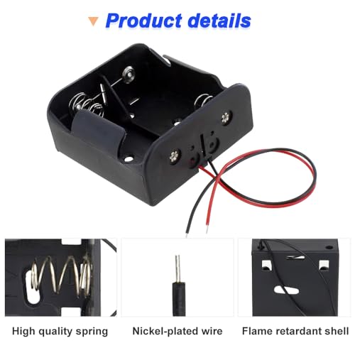 D-Zelle 2-Slot 2-Wire Battery Box, 70 x 70 mm, 3 V, met Crocodile Clips, Verpakking van 4 5