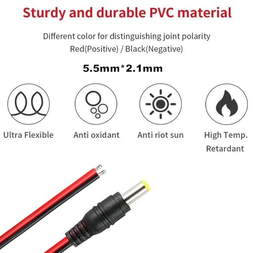 10 st 5.5 x 2.1mm DC Power Pigtail Cable, 12V 5A DC Pigtail Power Connector, 18 AWG 5.5 x 2.1 Socket voor Camera, CCTV, DVR, LED System 5