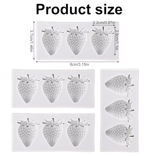 4Pcs 3D Aardbei siliconen mallen, Mini Fruitvormen voor Cake Decoratie Cupcake Topper Chocolade Fondant Candy Jelly Polymer Clay en Gumpaste