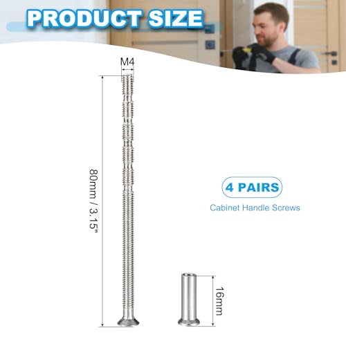4 stuks Meubilair Aansluiting Schroeven M4 x 80 mm Phillips Countersunk Head Schroeven Set met Mouwmoer en Mouw Schroeven, Meubels Connector Schroeven voor de deur handgrepen, Cabinet Handles