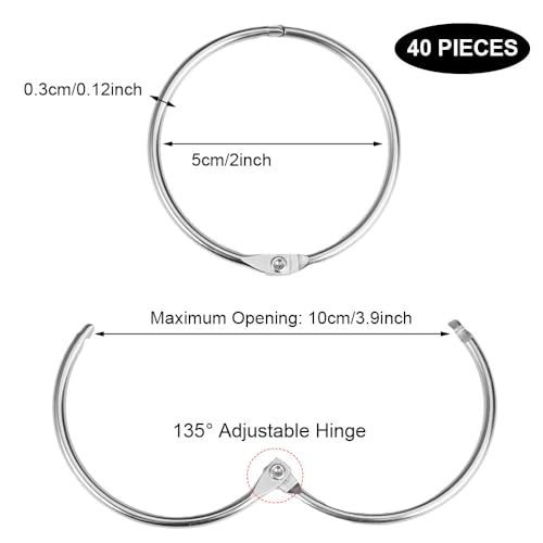 40 st Metalen gordijn ringen, 50mm Metalen Ronde Douche Gordijn Ring Gordijn Ringen voor het openen Douche Gordijn Ringen voor Window Curtain Bed Gordijn Douche Gordijn (Zilver)