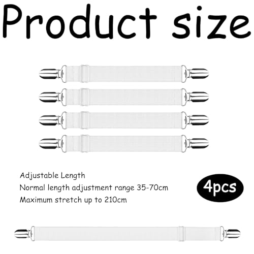 Beddengoed Spanner, Verstelbare 4 stuks, Beddenvel spanners, 28-49 cm, Beddenvelhouder Tensider, voor Vellen Matras, Bank, Wit