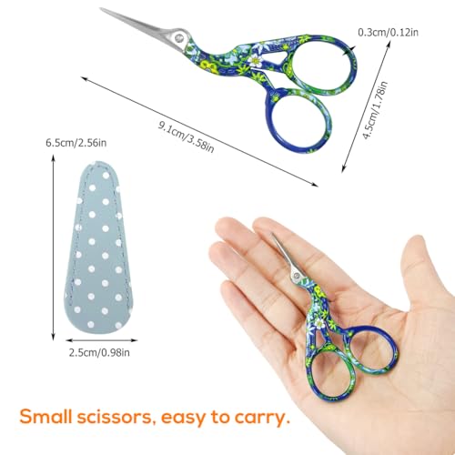 Kleine borduurschaar, 2 stuks Roestvrij staal Craft Schaar voor Naaien, Threading, Ambachten, Ambachten, Trimmen met Faux Lederen Schaar Cover(Blue+Flower) 5