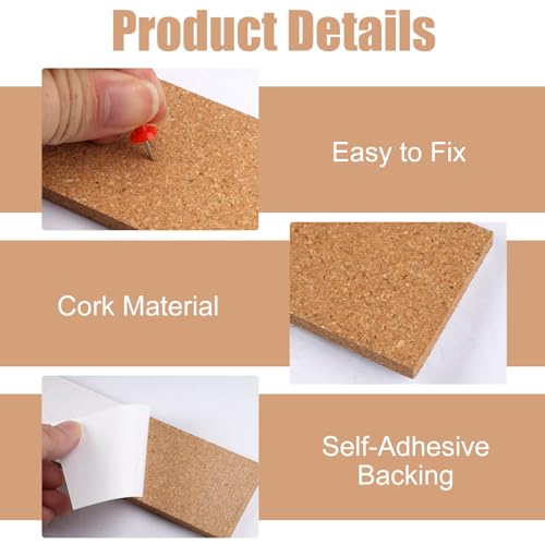 6 stuks Bulletin Board met Stripes Cork Board, Pin Board Strips Cork Board met 50 Lap Pins, Small Cork Board 12"x2," Zelfklevende Cork Boards voor Walls voor Sticky Notes Foto's Memo's Jewelry 3