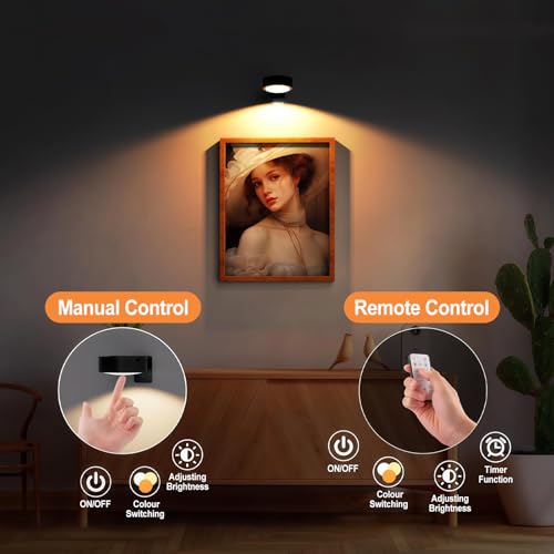 Verpakking van 3 Accu-aangedreven fotolampen met afstandsbediening, 3 lichtkleuren verstelbaar, magnetische fotolamp, draadloze fotolampjes voor foto's, fotoframes, portretten, kunstwerken 5
