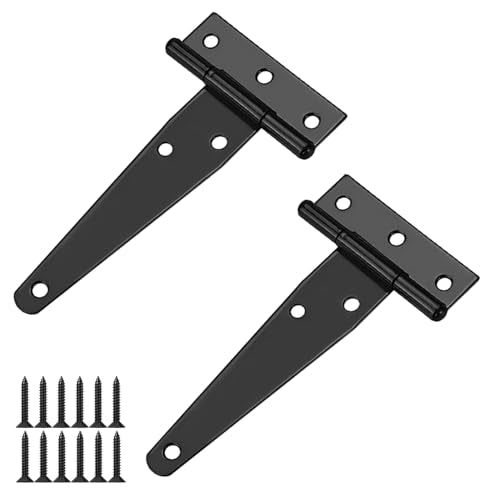 2 stuks T scharnieren,T Gordel Zwarte Deur Scharnieren, met bevestiging Schroef, Hole Barn Scharnieren, T-Belt Scharnieren voor Sanding Windows, Fence, 100m m
