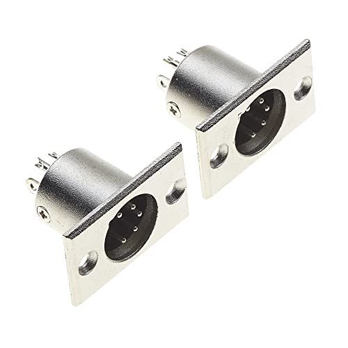 XLR Plug 5 Pole Chassis - Man Jack. 5 Pin Panel Mount Connector met Rechthoek nikkel Platte Mount Frame, Microphone Speaker Socket - Pack van 2