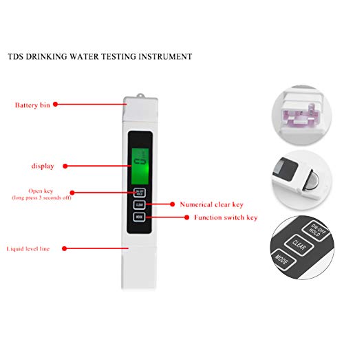 TDS Water Quality Tester, Portable ABS Drinkwater Test Pen, 0-4999 ppm Test Range, voor het detecteren van zware metalen en troebelheid in water