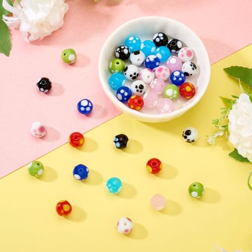 40 st. Paw Print Lampwerk kralen 10mm Ronde Handgemaakte Lampwerk Spacer kralen met kat / hond Paw Afdrukken 8 Kleuren voor DIY ketting armband sieraden maken 3