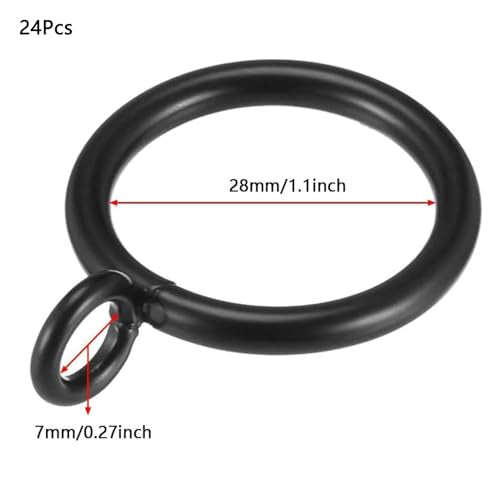24 st zwart metalen gordijnringen, 28mm binnendiameter, gordijnring