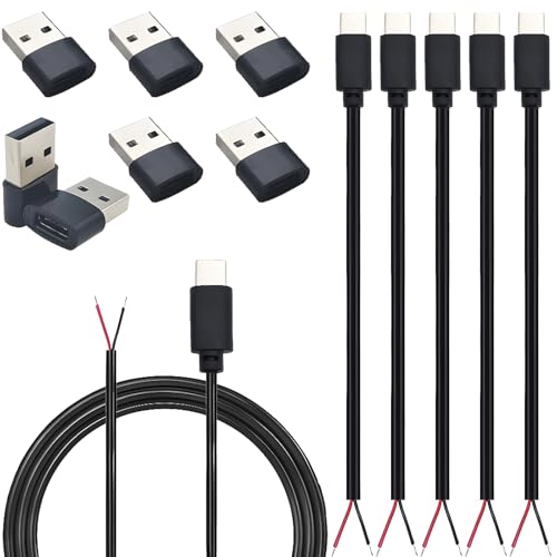 USB C Pigtail 2 Draadkabel, type C Man Draadkabel 22AWG & Adapters 5 Kit, DIY Pigtail Open End Power Cable 1M/3Ft (alleen voor oplaadapparaten)