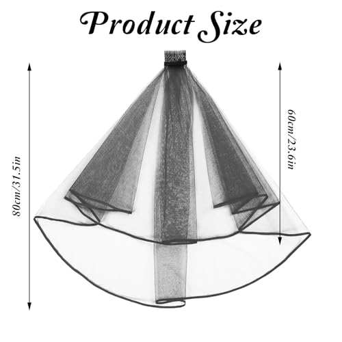 Bruidssluier Korte met Comb, 2 Stage Tulle Zwarte Halloween Witch Cosplay Elbow Lengte Ribbon Edge 60-80cm Zwarte korte bruiloft bruid Veil, zwart