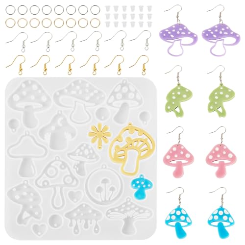 Mushroom hangers Siliconen mallen giethars mallen met oorbellen haken Jump Rings oornoten voor UV Epoxy Hars sieraden maken sleutelhanger ambacht