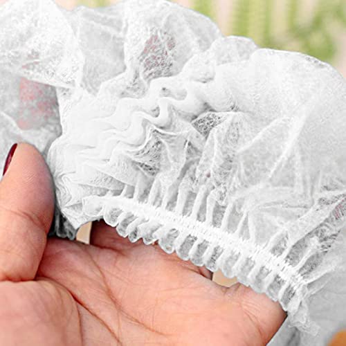 100 stuks wegwerppet, Non-woven stof haarnet voor Salon, Fabriek, Dubbele Rubber Band, Grote Ruimte, Stofdicht (Wit) 5